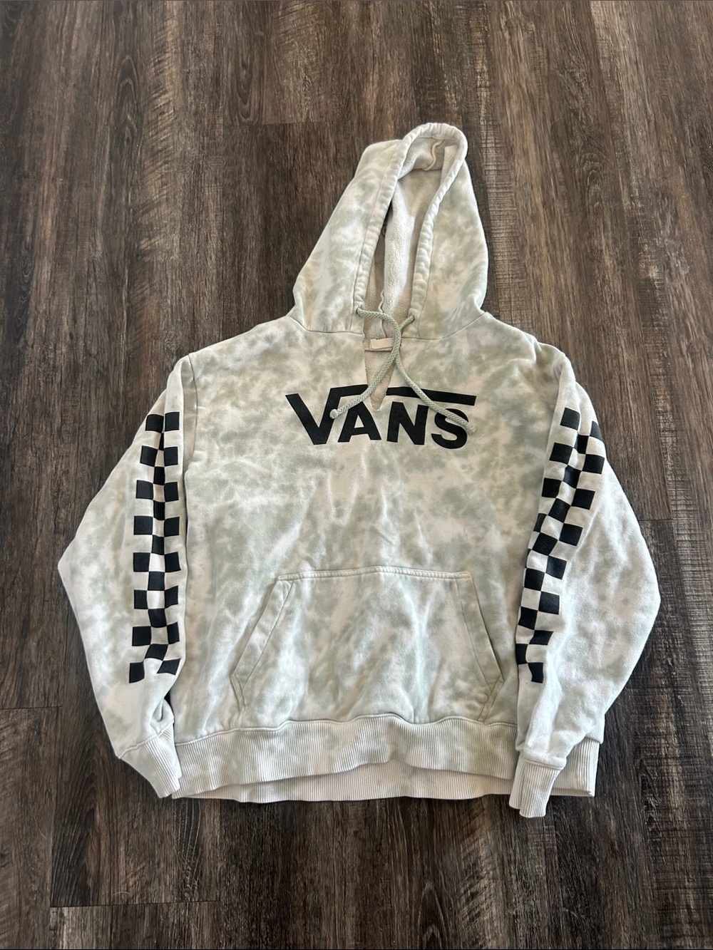 Vans Light Gray Tie-Dye Hoodie with Black Checker Sleeves